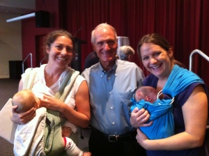 While feeding her baby, who jumps in the picture with the famous Dr. Sears... Yes, that would be me!